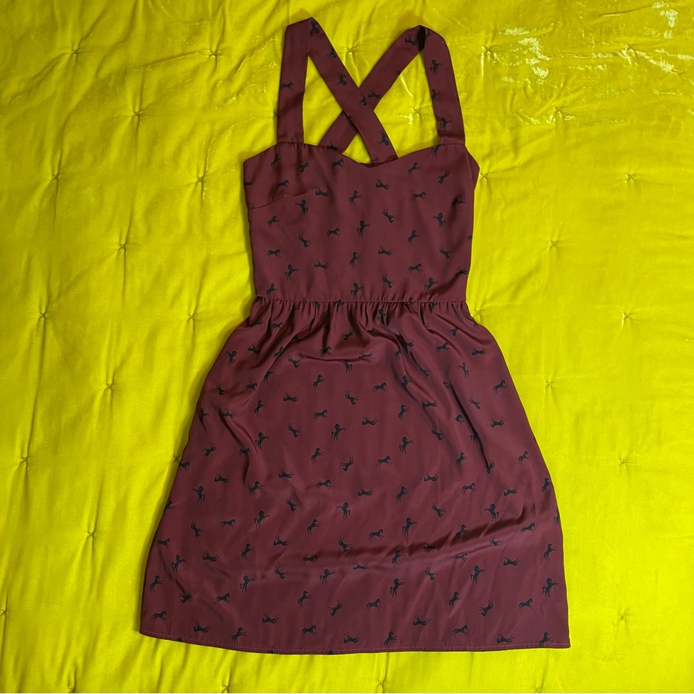 Maroon Everly Dress with Playful Ponies